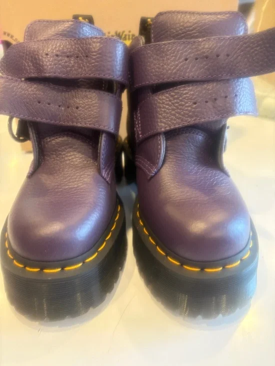 Dr. Martens Purple Leather Womans Boots with Heart Buckles - Picture 6 of 8